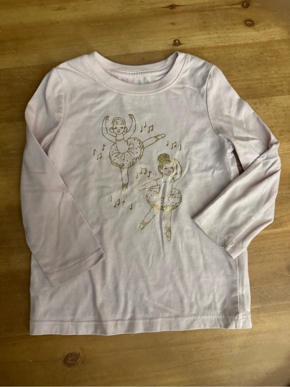 Cat & Jack Light Pink Long-Sleeve Tee with Gold Ballerina Print